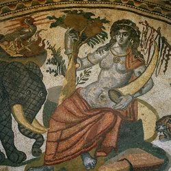Personification of Armenia Between an Elephant and a Tiger, Mosaic, Villa of Casale, Piazza Armerina, Enna
